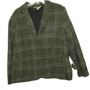 VTG LL Bean Women's Bellandi Made in Italy Green Plaid Blazer Wool Blend W/2X